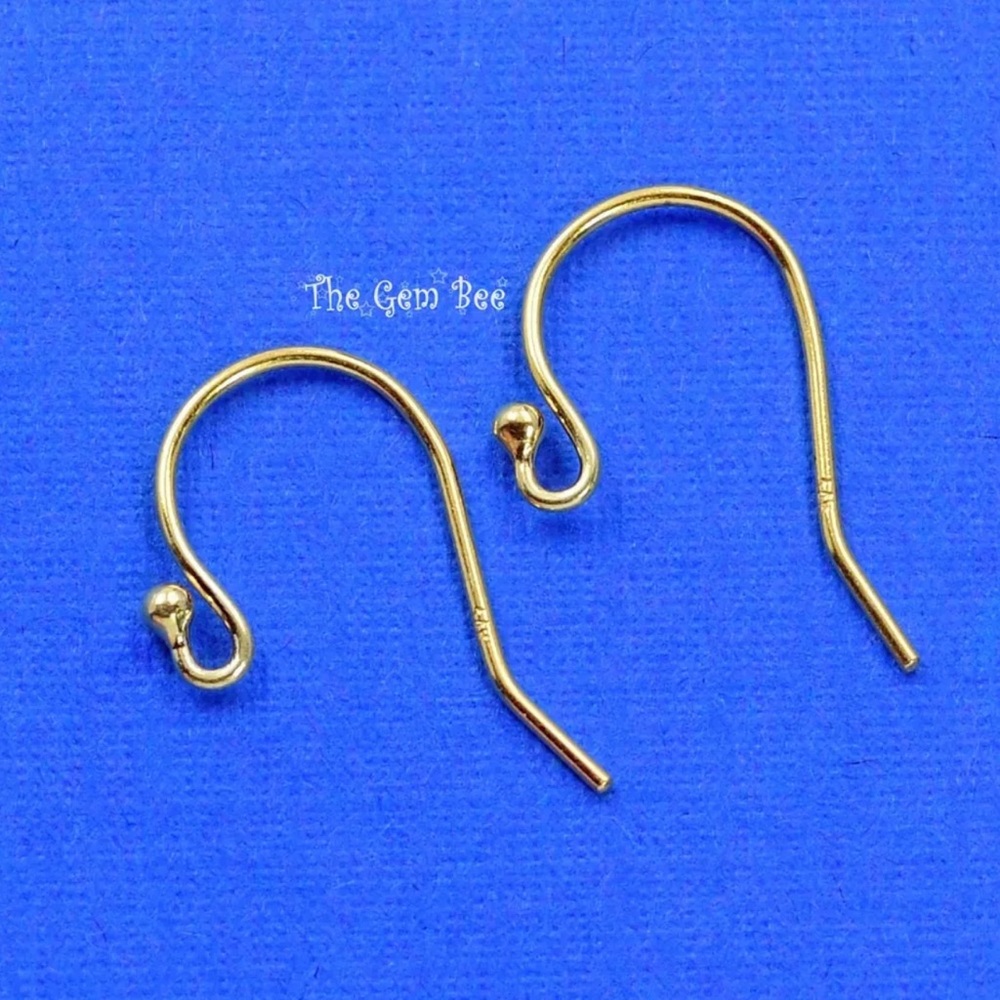 14K Solid Yellow Gold 22 Gauge Hook Earwires with Ball Ends 11.5mmx14mm